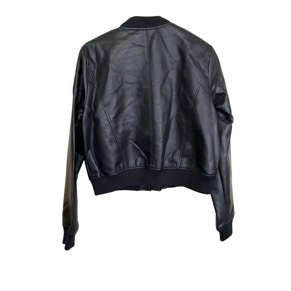 Blank NYC Black Vegan Faux Leather Bomber Jacket Sz Large NWT